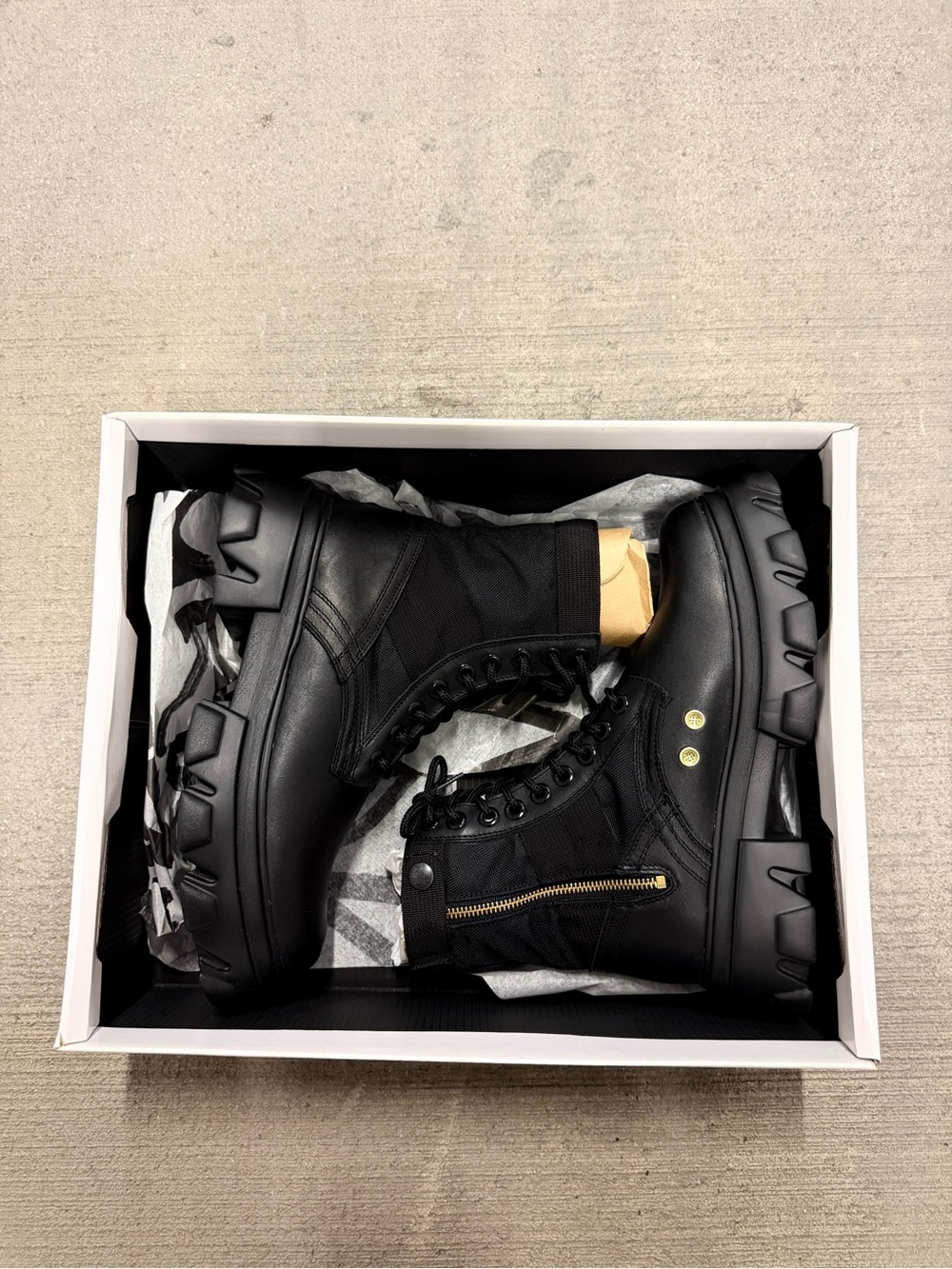 Women's Black Chunky Combat Boots with Side Zip